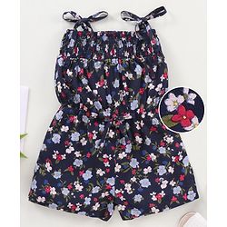 Babyhug 100 % Rayon Sleeveless Jumpsuit Floral Print- Blue