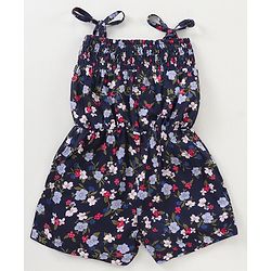 Babyhug 100 % Rayon Sleeveless Jumpsuit Floral Print- Blue