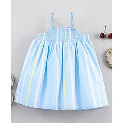 Babyhug 100% Cotton Yarn Dyed Smocked Singlet Striped Frock - Blue