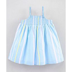 Babyhug 100% Cotton Yarn Dyed Smocked Singlet Striped Frock - Blue