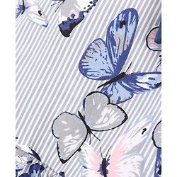 Babyhug 100% Cotton Yarn Dyed Cold Shoulder Sleeves Frock With Stripes & Butterfly Print - Blue