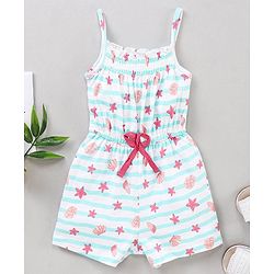 Babyhug 100% Cotton Sleeveless Jumpsuit Stripes & Stars Print - White