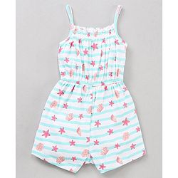 Babyhug 100% Cotton Sleeveless Jumpsuit Stripes & Stars Print - White