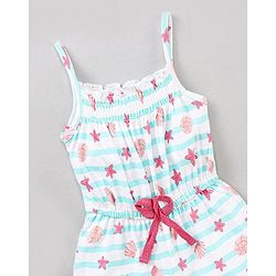 Babyhug 100% Cotton Sleeveless Jumpsuit Stripes & Stars Print - White