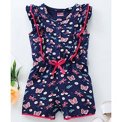 Babyhug Sleeveless Jumpsuit Butterfly Print - Blue