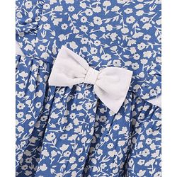 Babyhug 100% Rayon Flutter Sleeves Frock Floral Print & Bow Applique - Blue