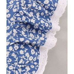 Babyhug 100% Rayon Flutter Sleeves Frock Floral Print & Bow Applique - Blue