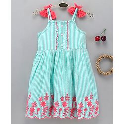 Babyhug Viscose Knit Singlet Frock with Jacket & Floral Print - Yellow & Blue