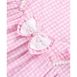 Babyhug 100 % Cotton Sleeveless Frock With Bow Applique Checks Print- Pink