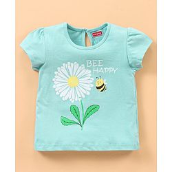 Babyhug Half Sleeves Top with Pyjama Floral Print - Blue