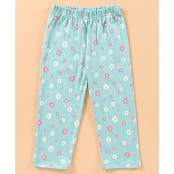 Babyhug Half Sleeves Top with Pyjama Floral Print - Blue