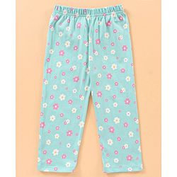 Babyhug Half Sleeves Top with Pyjama Floral Print - Blue