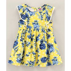 Babyhug 100% Rayon Woven Flutter Sleeves Frock Floral Print- Yellow