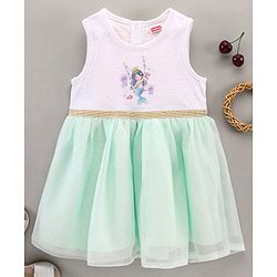 Babyhug Sleeveless Knee Length Frock Mermaid Print - White Green