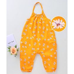 BABYHUG 100% Cotton Sleeveless Jumpsuit Floral Print - Yellow