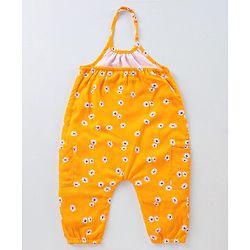 BABYHUG 100% Cotton Sleeveless Jumpsuit Floral Print - Yellow