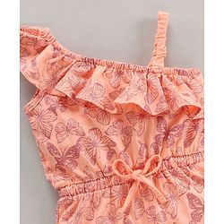 Babyhug 100% Cotton Sleeves Butterfly Prrinted Jumpsuit - Peach