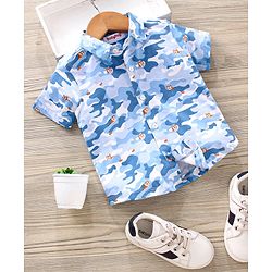 Babyhug Half Sleeves Knitted  Printed Shirt - Blue