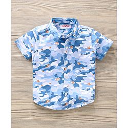 Babyhug Half Sleeves Knitted  Printed Shirt - Blue