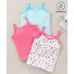 Babyhug 100% Cotton Antibacterial Finish Sleeveless Slips All Over Printed Pack of 3 - Pink Blue