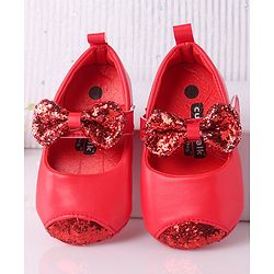 Cute Walk by Babyhug Velcro Closure Bellies Bow Applique & Sequin Detailing- Red