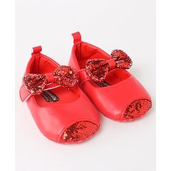 Cute Walk by Babyhug Velcro Closure Bellies Bow Applique & Sequin Detailing- Red
