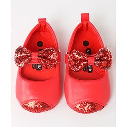 Cute Walk by Babyhug Velcro Closure Bellies Bow Applique & Sequin Detailing- Red