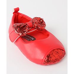 Cute Walk by Babyhug Velcro Closure Bellies Bow Applique & Sequin Detailing- Red