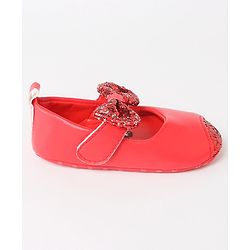 Cute Walk by Babyhug Velcro Closure Bellies Bow Applique & Sequin Detailing- Red