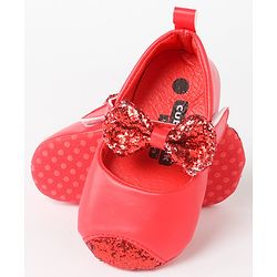 Cute Walk by Babyhug Velcro Closure Bellies Bow Applique & Sequin Detailing- Red