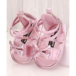 Cute Walk by Babyhug Velcro Closure Sandal Style Booties with Bow Applique - Pink