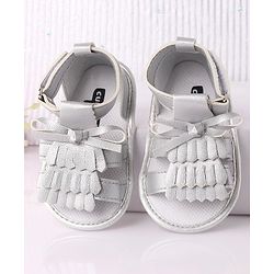Cute Walk by Babyhug Sandal Style Booties with Bow Applique - Silver
