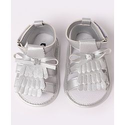 Cute Walk by Babyhug Sandal Style Booties with Bow Applique - Silver