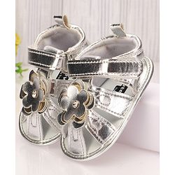 Cute Walk by Babyhug Velcro Closure Sandal Style Booties with Floral Applique - Silver