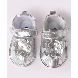 Cute Walk by Babyhug Velcro Closure Sandal Style Booties with Floral Applique - Silver