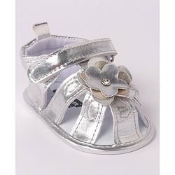 Cute Walk by Babyhug Velcro Closure Sandal Style Booties with Floral Applique - Silver