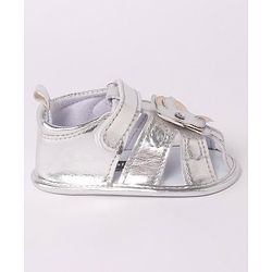 Cute Walk by Babyhug Velcro Closure Sandal Style Booties with Floral Applique - Silver