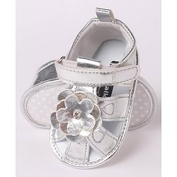 Cute Walk by Babyhug Velcro Closure Sandal Style Booties with Floral Applique - Silver