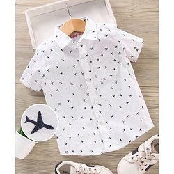 Babyhug Half Sleeves Cotton Shirt Airplane Print- White