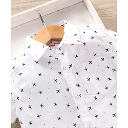 Babyhug Half Sleeves Cotton Shirt Airplane Print- White