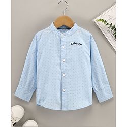 Babyhug Full Sleeves Shirt Polka Dots Printed With Text Embroidered - Blue