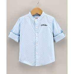 Babyhug Full Sleeves Shirt Polka Dots Printed With Text Embroidered - Blue
