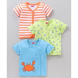 Babyhug Half Sleeves 100 % Cotton Vests Pack of 3 - Multicolour