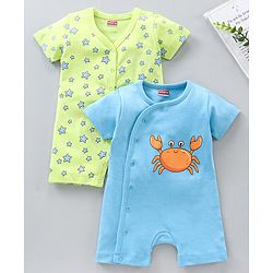 Babyhug 100% Cotton Half Sleeves Rompers Printed Pack of 2- Multicolor