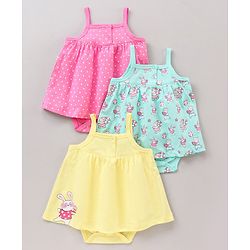Babyhug 100% Cotton Sleeveless Onesies Dot Print Pack of 3 - Pink Yellow Blue