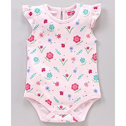 Babyhug Flutter Sleeves 100% Cotton Onesies Striped And Floral Print Pack of 3 - Pink and Blue