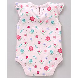 Babyhug Flutter Sleeves 100% Cotton Onesies Striped And Floral Print Pack of 3 - Pink and Blue