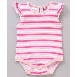Babyhug Flutter Sleeves 100% Cotton Onesies Striped And Floral Print Pack of 3 - Pink and Blue