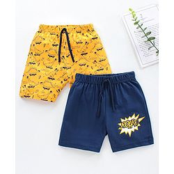 Babyhug Knit Shorts Dino & Text Print Pack of 2 - Lime Navy