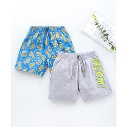 Babyhug Knit Shorts Vehicles & Text Print Pack of 2 - Blue Grey